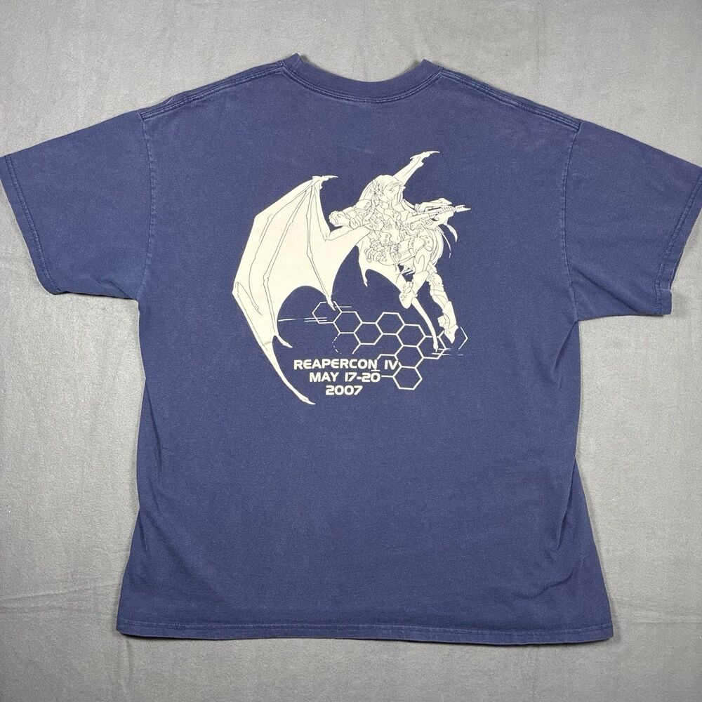 Vintage 2007 ReaperCon IV Miniature Gaming Promo T-Shirt Blue Anime Manga XL